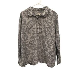 Talbots Womens Plus Size Top 3X Blue Paisley Popover Shirt Work Office Business